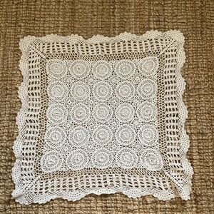 Vintage Square Crochet Doily Cream Tan‎ Rosettes Cottagecore 31x31